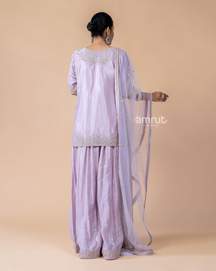 Lavender Palazzo Kurta Suit with Net Dupatta