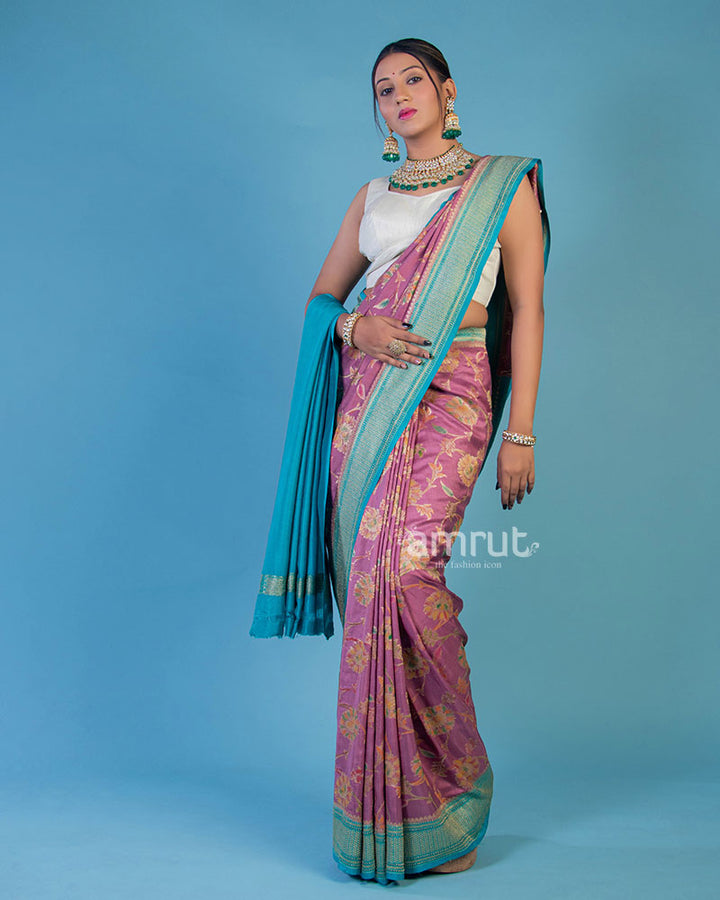 Lavender Purple Woven Banarasi Silk Saree With Unstitched Blouse