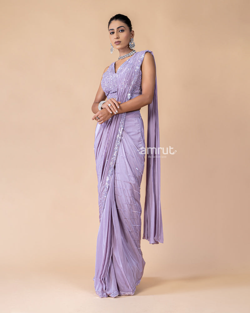 Lavender Ready to Wear Saree