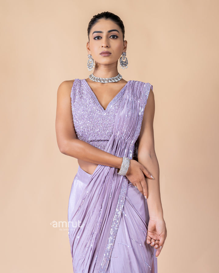 Lavender Ready to Wear Saree