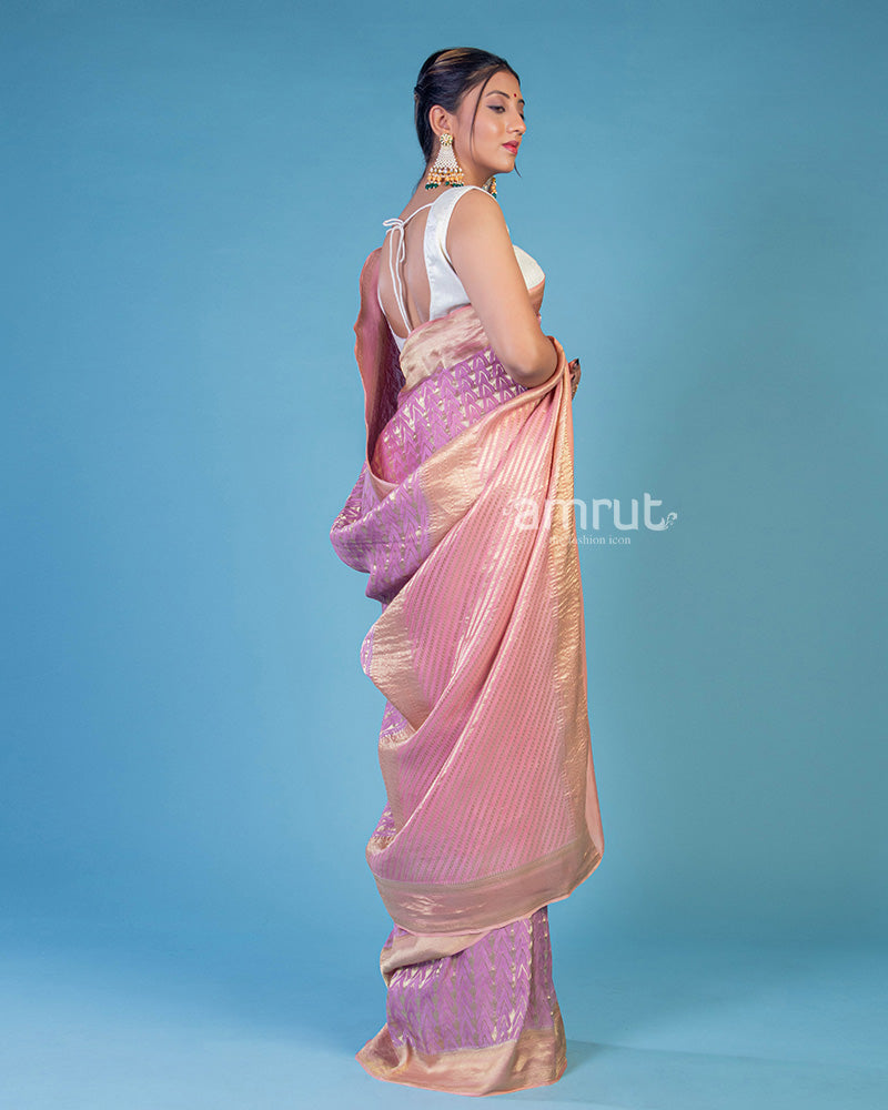 Lavender Woven Banarasi Silk Saree With Unstitched Blouse