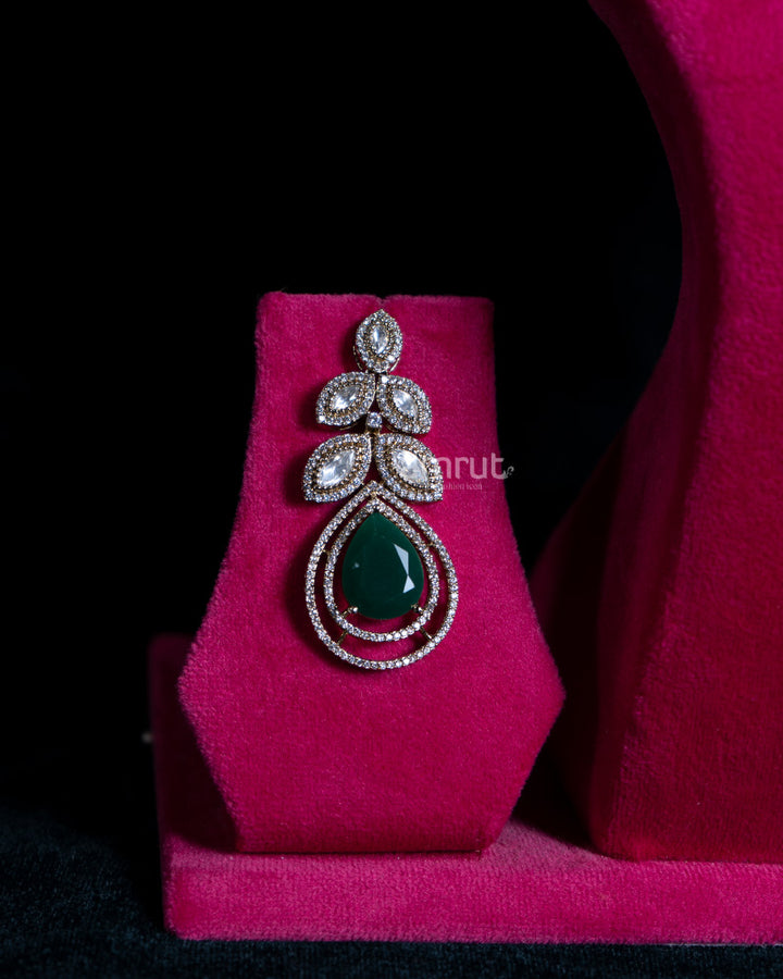 Leaf Design Necklace with Green Teardrop Gemstone and Matching Earrings 03