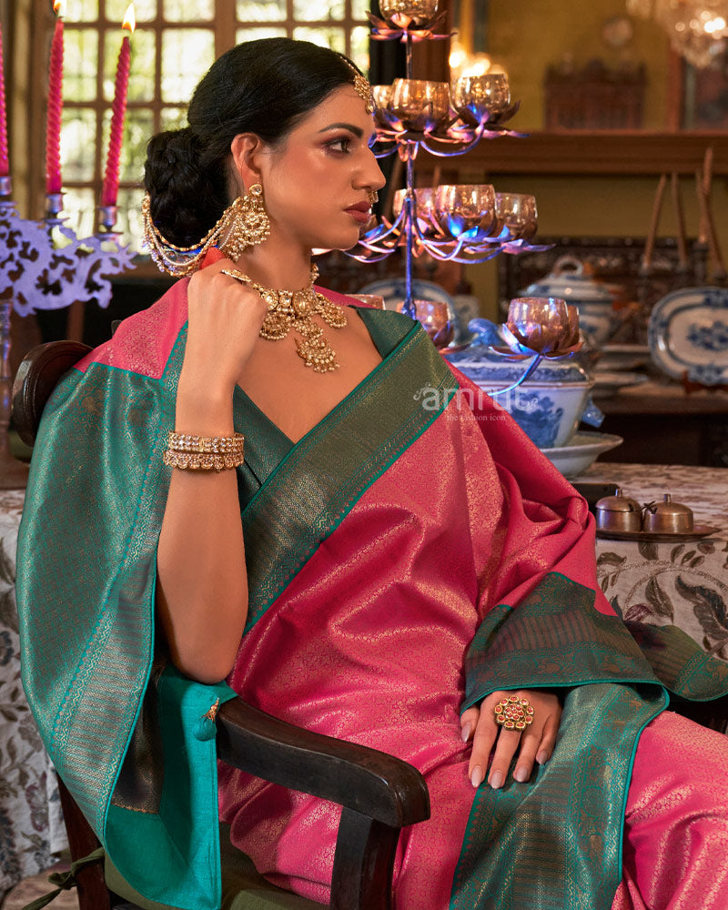 Light Carmine Pink Silk Saree With Unstitched Blouse