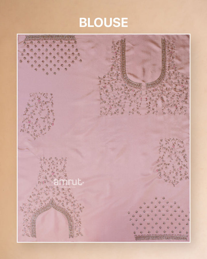 Light Pink Cutdana and Zari Embroidered Bridal Lehenga Set With Tassels