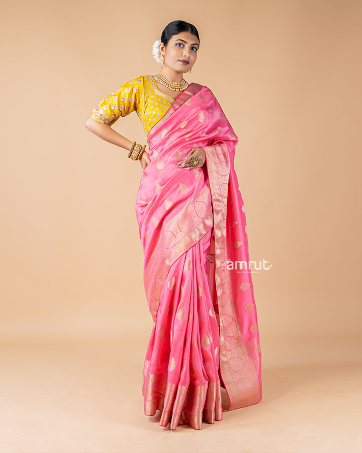 Light Pink Georgette Saree With Stitched Blouse