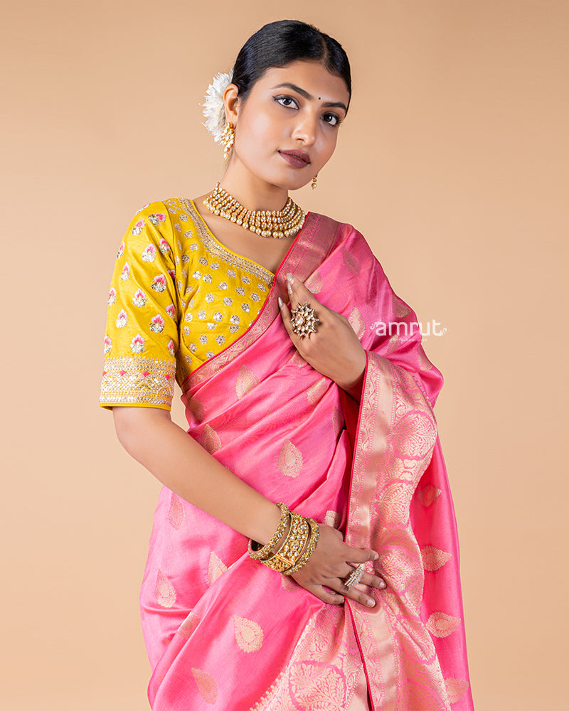 Light Pink Georgette Saree With Stitched Blouse