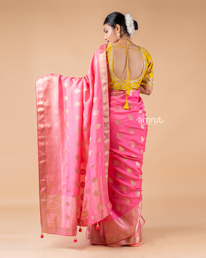 Light Pink Georgette Saree With Stitched Blouse