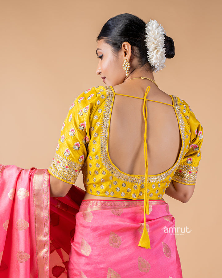 Light Pink Georgette Saree With Stitched Blouse