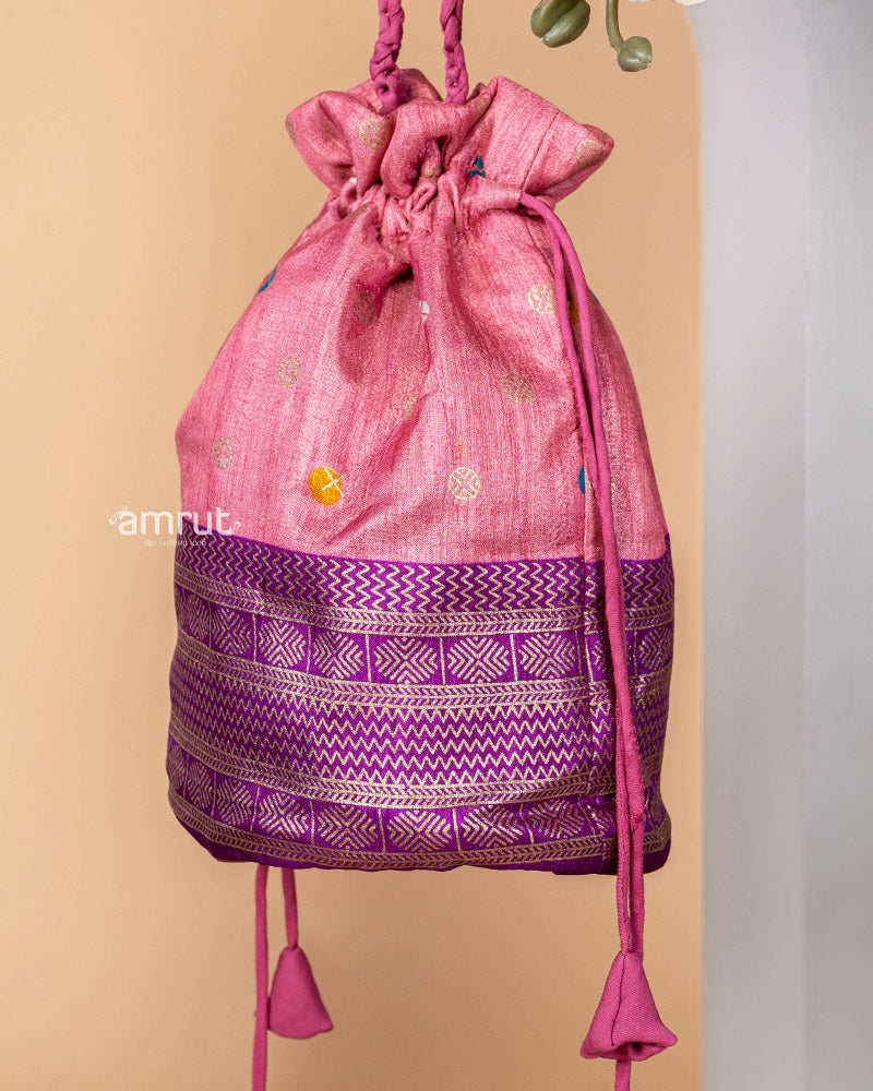 Light Pink Potli Bag for Women In Cotton Silk