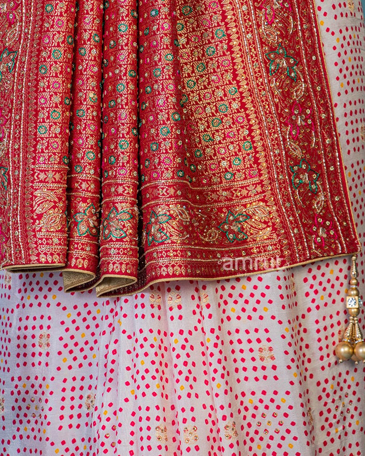 Light Pink Silk Saree With Red Pallu and Unstitched Blouse