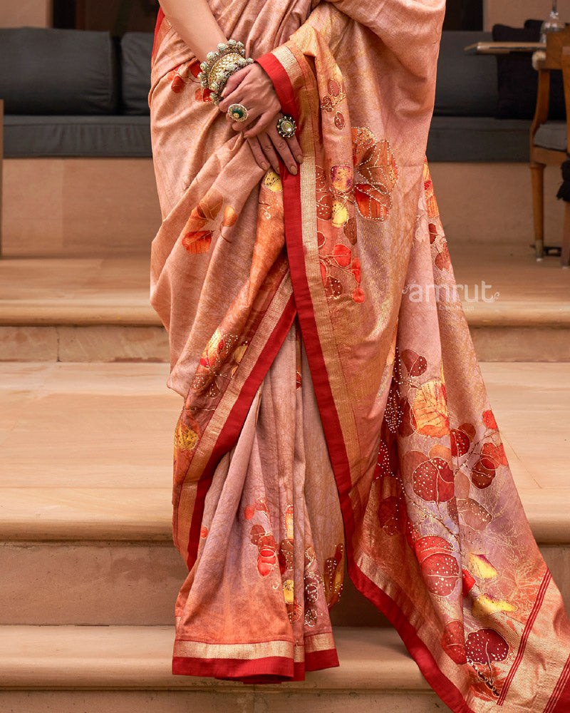 Light Rose Pure Cotton Silk  Saree With Unstitched Blouse