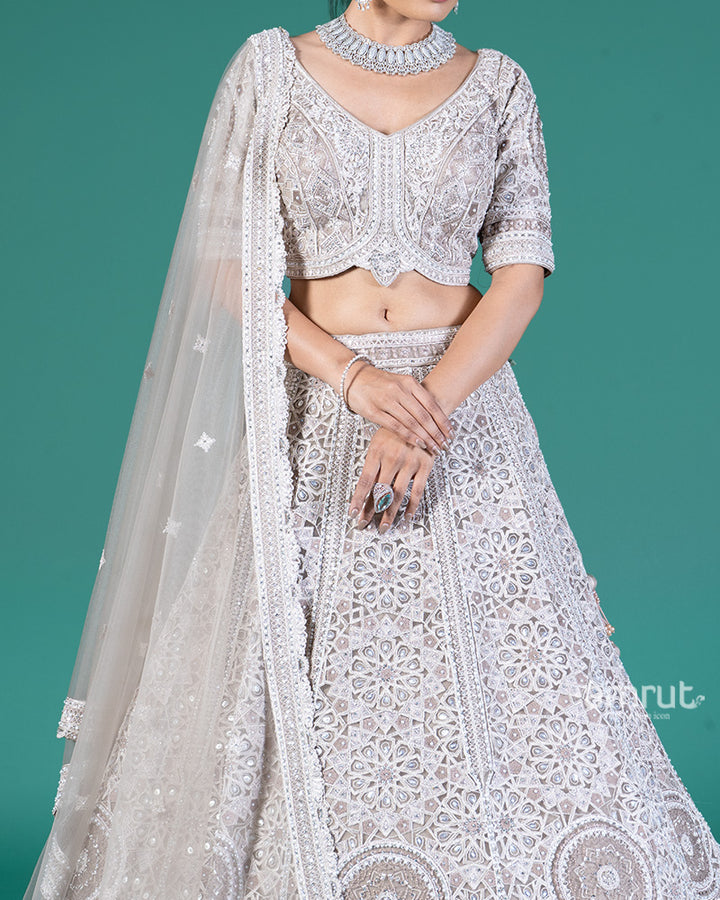 Light Beige Embellished Lehenga Choli with Net Dupatta 03