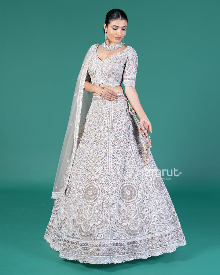 Light Beige Embellished Lehenga Choli with Net Dupatta 04