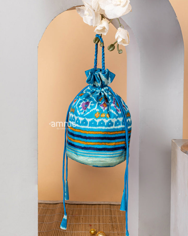 Light Blue  Cotton Silk Potli Bag for Women