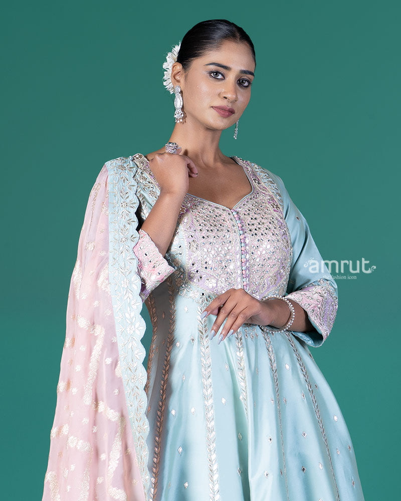 Light Blue Embroidered Anarkali with Pinkish-Rose Dupatta 02
