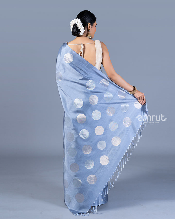 Light Blue Zari Woven Circular Motif Saree with Unstitched Blouse 05