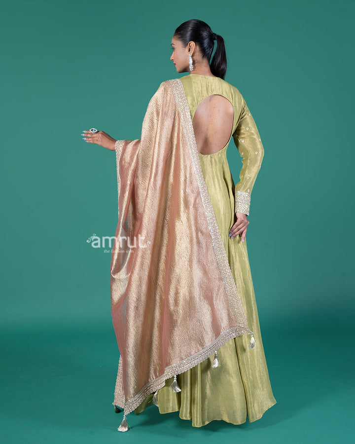 Light Lime-Green Embellished Anarkali Suit with Dusty Rose Dupatta 05
