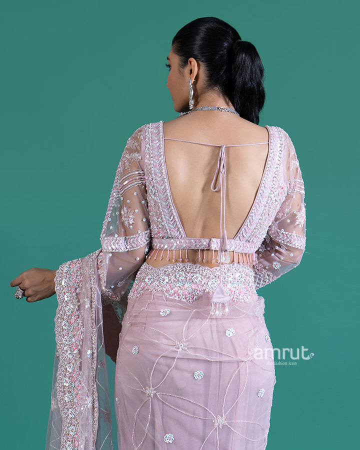 Light Purple Embellished Net Saree with Heavily Embroidered Blouse06