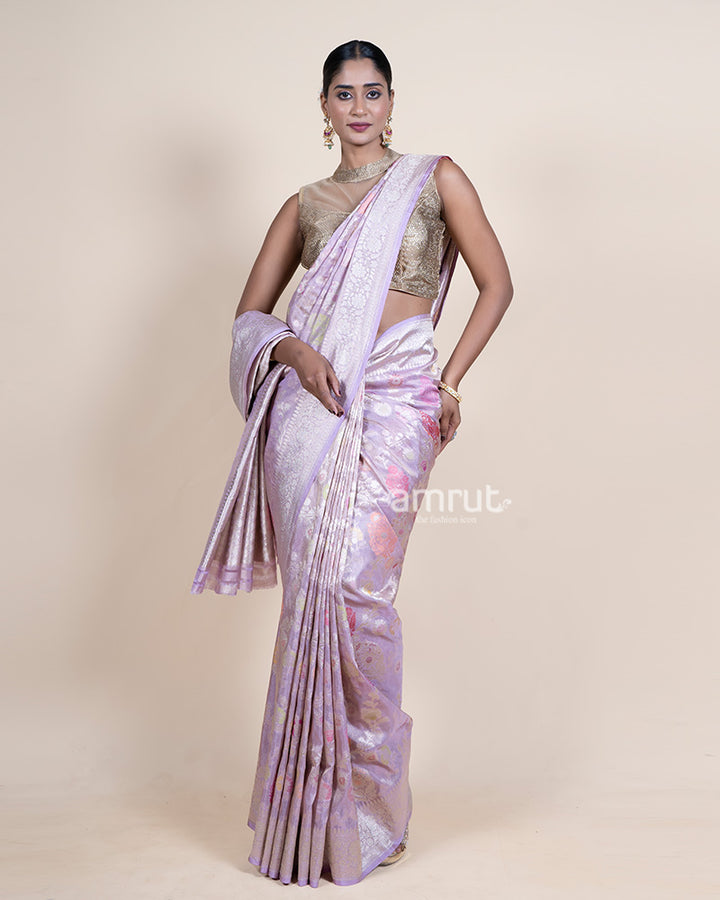 Light Purple Patola Print Zari Woven Silk Saree with Unstitched Blouse 01