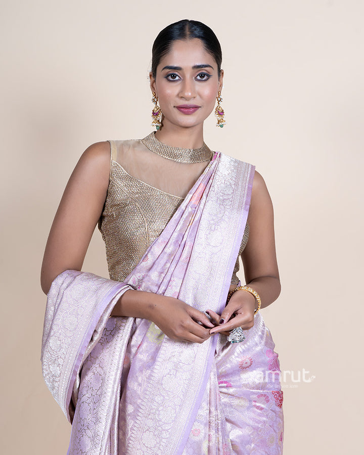 Light Purple Patola Print Zari Woven Silk Saree with Unstitched Blouse 02