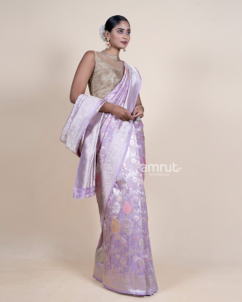 Light Purple Patola Print Zari Woven Silk Saree with Unstitched Blouse 04