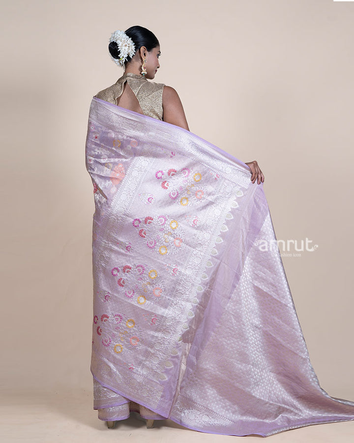 Light Purple Patola Print Zari Woven Silk Saree with Unstitched Blouse 05
