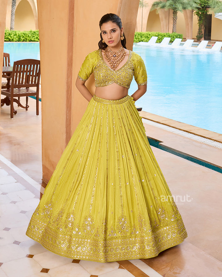 Lime Yellow Designer Embroidered Lehenga Set with Dupatta