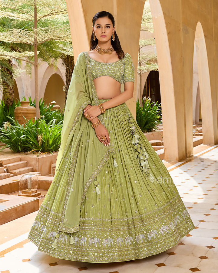 Lime Green Designer Lehenga with Blouse and Dupatta