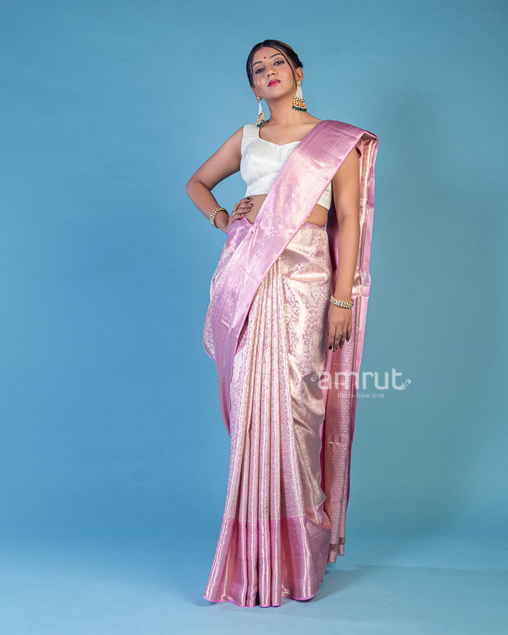 Lite Pink Wear Woven Banarasi Silk Saree With Unstitched Blouse