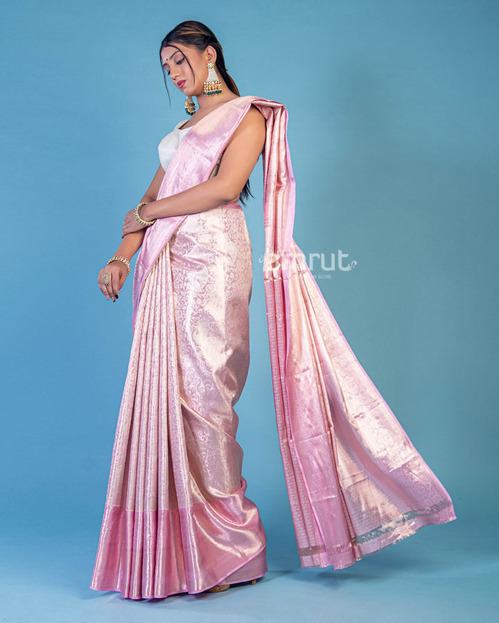 Lite Pink Wear Woven Banarasi Silk Saree With Unstitched Blouse