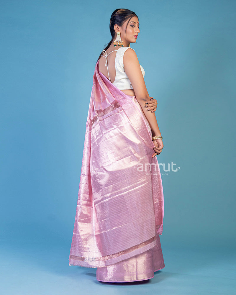 Lite Pink Wear Woven Banarasi Silk Saree With Unstitched Blouse