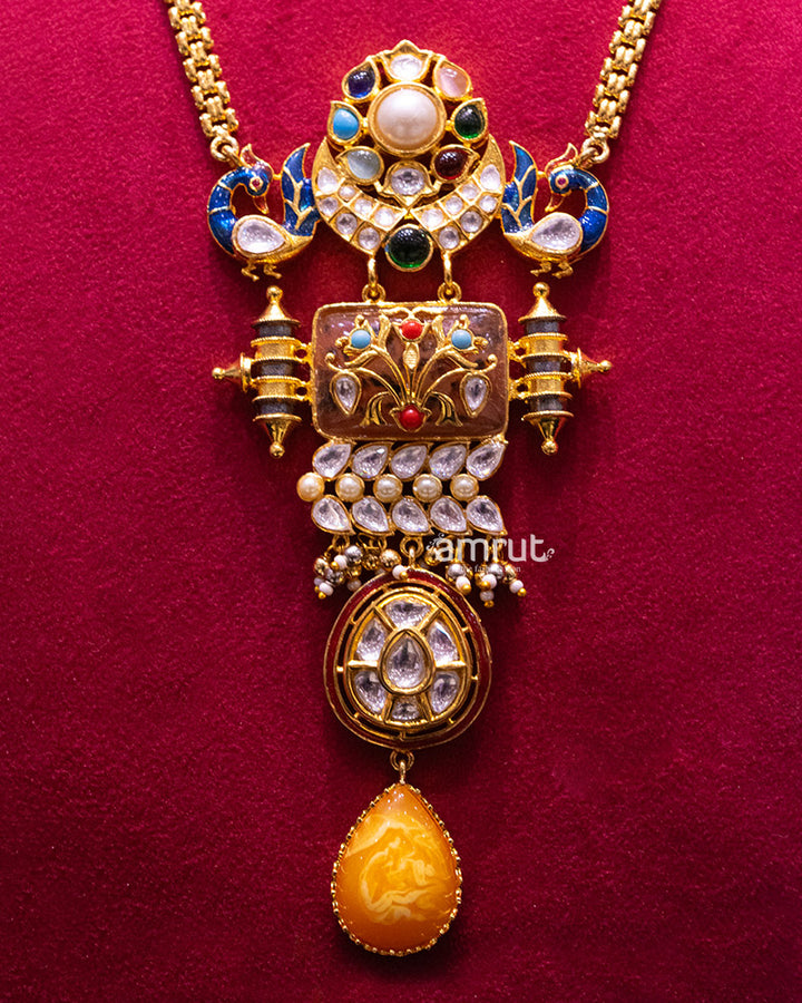 Long Multi Color Stone Jewelry, Kundan Set With Earrings