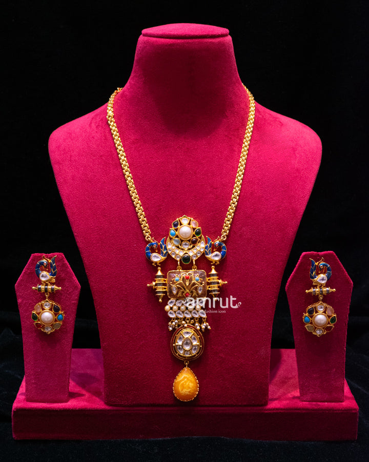 Long Multi Color Stone Jewelry, Kundan Set With Earrings