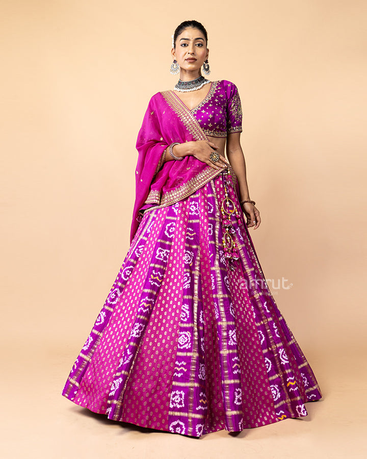 Magenta Lehenga Choli with Patola Design and Chiffon Dupatta