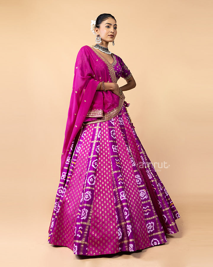 Magenta Lehenga Choli with Patola Design and Chiffon Dupatta