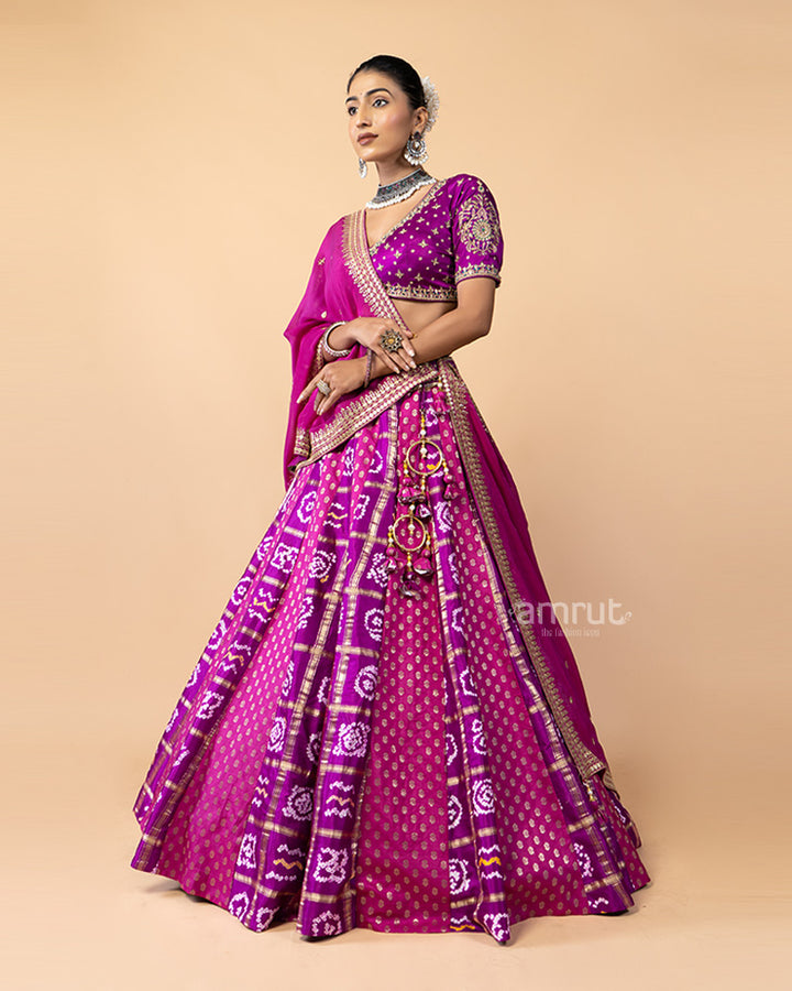 Magenta Lehenga Choli with Patola Design and Chiffon Dupatta