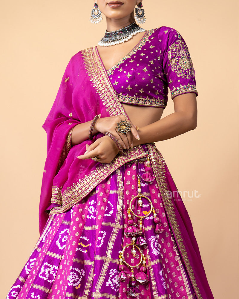 Magenta Lehenga Choli with Patola Design and Chiffon Dupatta