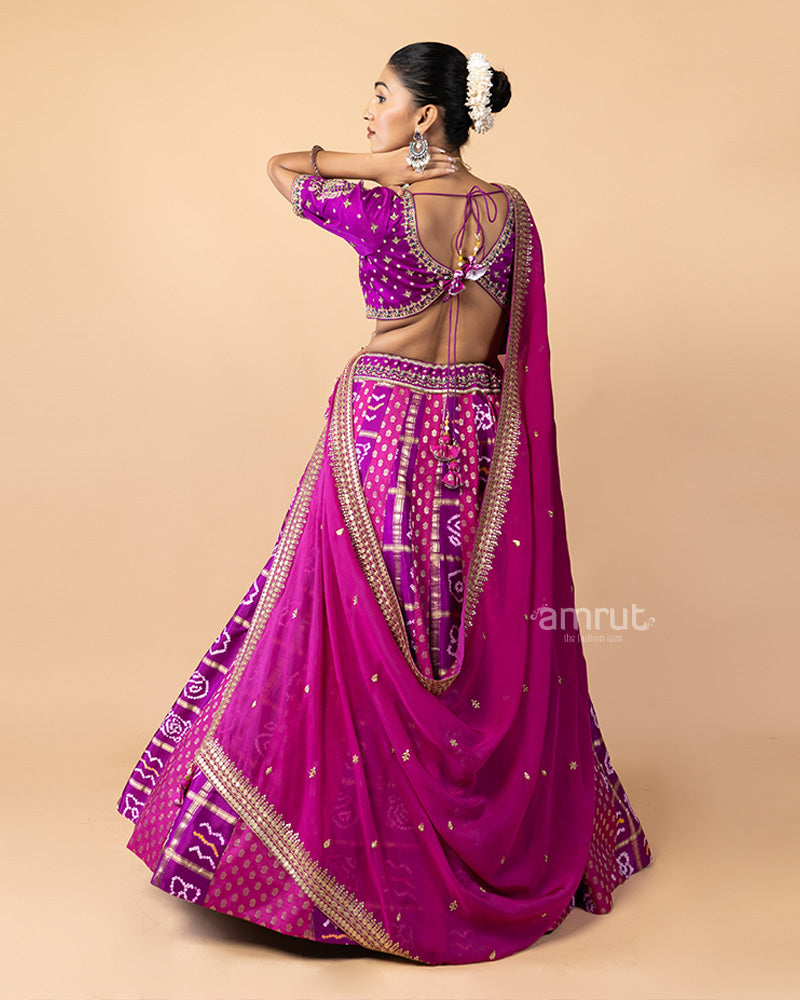 Magenta Lehenga Choli with Patola Design and Chiffon Dupatta