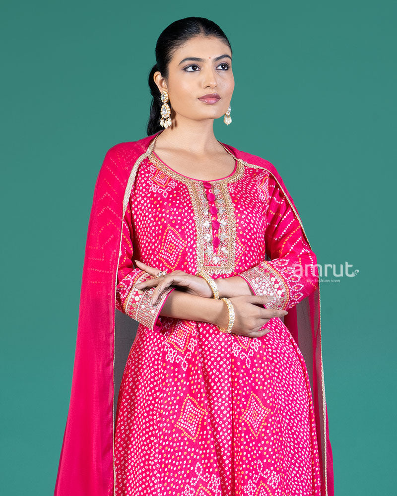 Magenta Pink Embellished Anarkali Set with Pink Dupatta 02