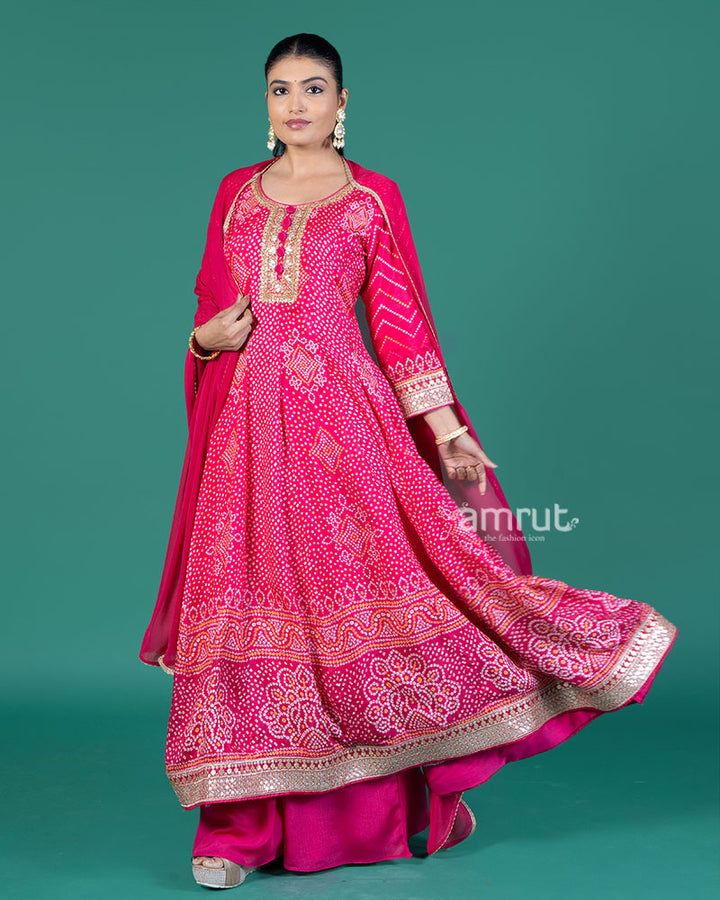 Magenta Pink Embellished Anarkali Set with Pink Dupatta 04