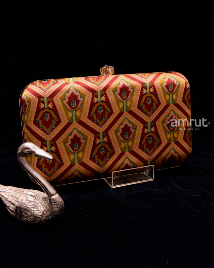 Maroon Handicraft Beautiful Bling Box Clutch Bag Purse