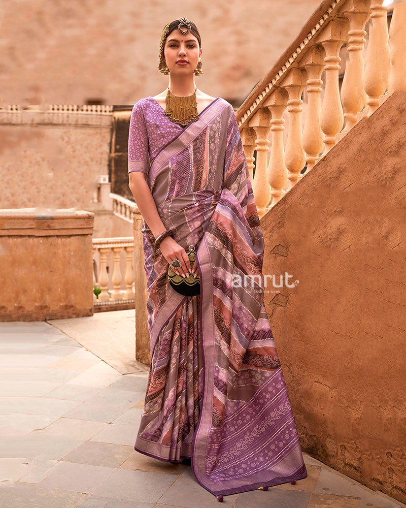 Mauve Zari Weaving Silk Saree with Unstitched Blouse 01