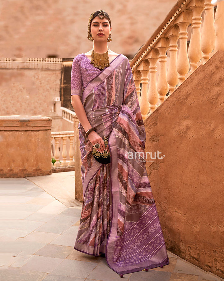 Mauve Zari Weaving Silk Saree with Unstitched Blouse 01