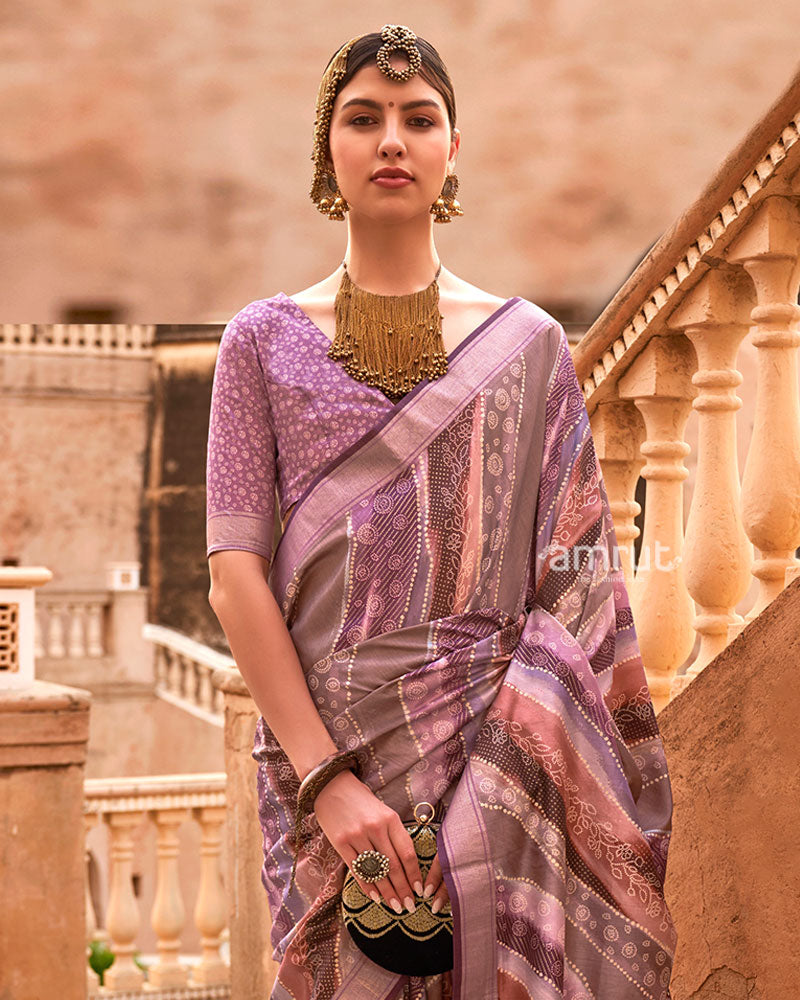 Mauve Zari Weaving Silk Saree with Unstitched Blouse 02