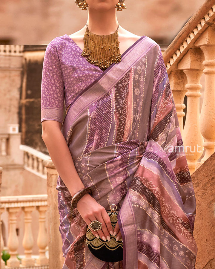 Mauve Zari Weaving Silk Saree with Unstitched Blouse 03
