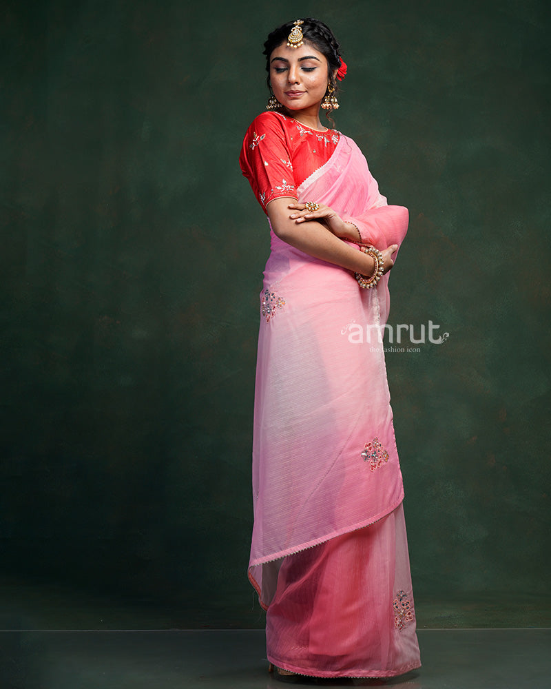 Mauvelous Pink Saree With Stitched Blouse