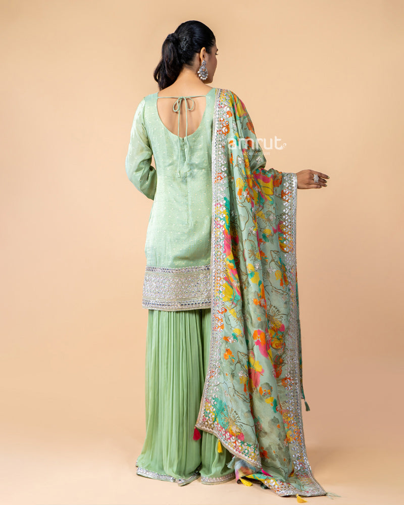 Mint Green Palazzo Suit Set with Multi Color Dupatta