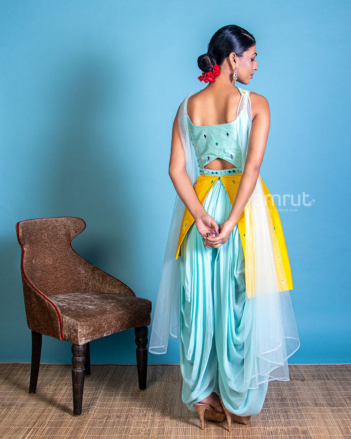 Classic Indo-western Dress with Dhoti and Crop Top