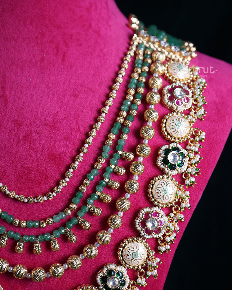 Multi Layered Necklace Set with Enamel Medallions and Matching Earrings 02