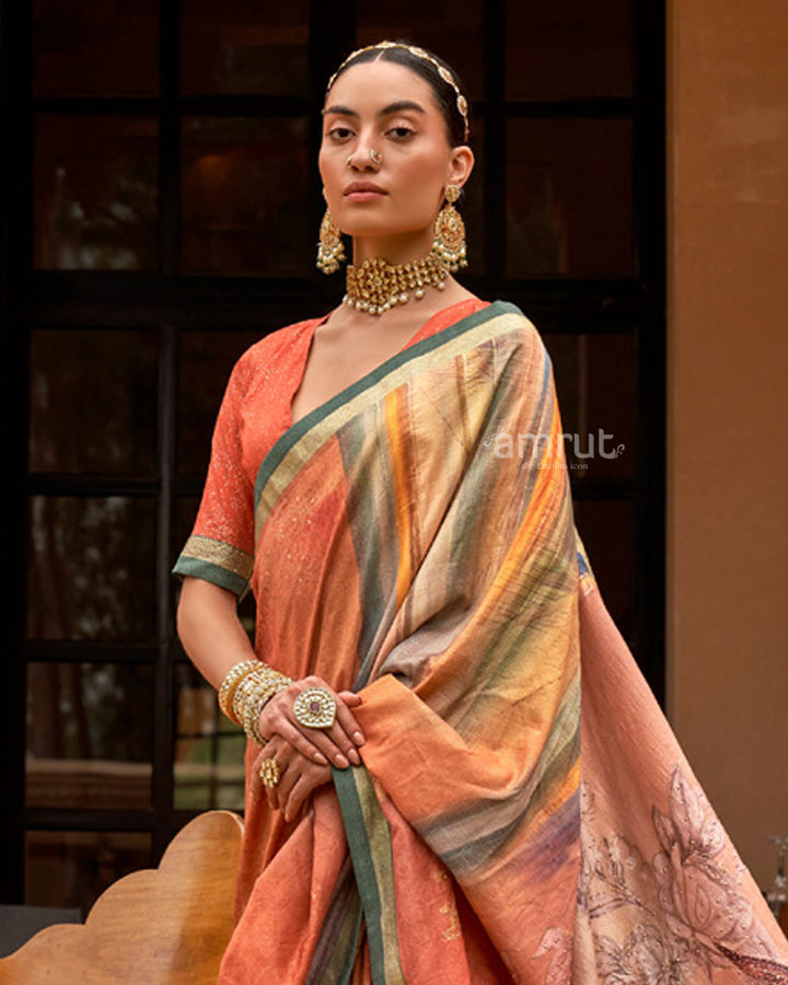 Multicolor Cotton Silk Saree With Unstitched Blouse